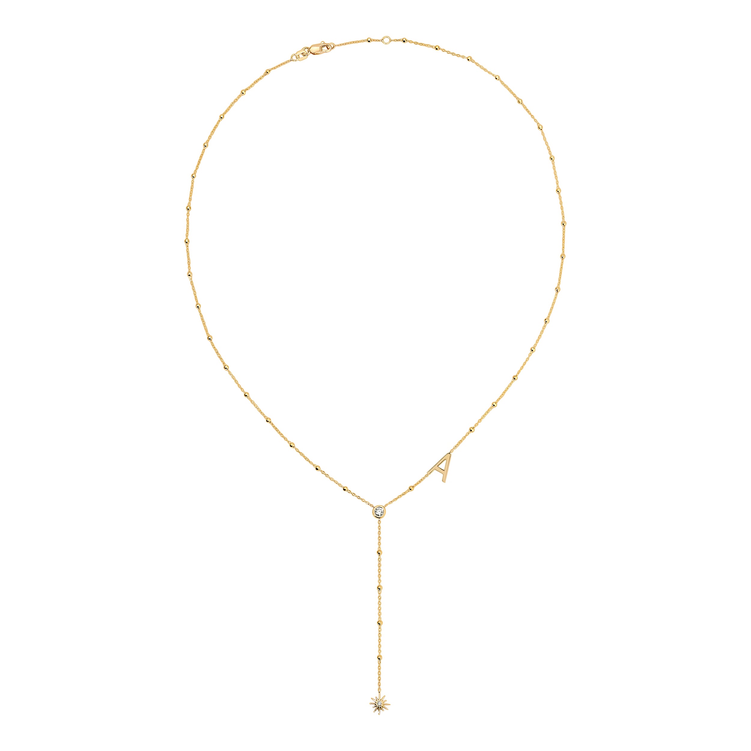 Diamond Bezel Initial Lariat Necklaces